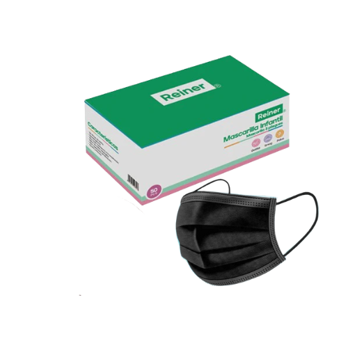 Mascarilla 3 pliegues Infantil, colores negro y celeste