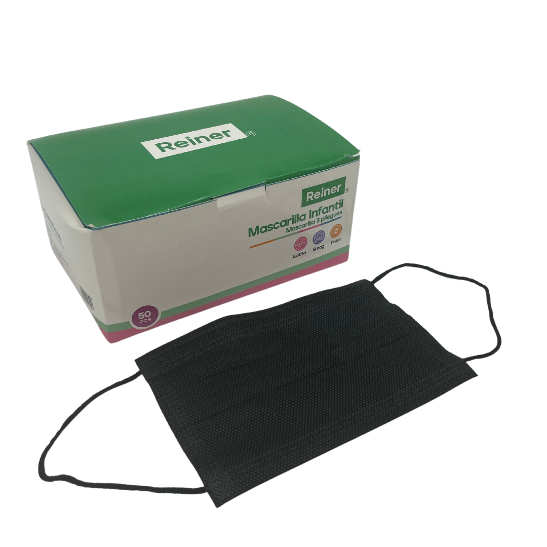 Mascarilla 3 pliegues - Infantil Negra 50 u.