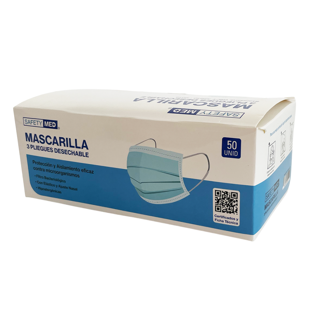 Mascarilla desechable 3 pliegues 50u