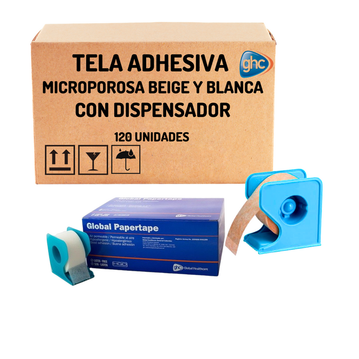 Tela adhesiva micro porosa blanca c/ dispensador 2.5cm x 9.2mt (12u x Caja Master)