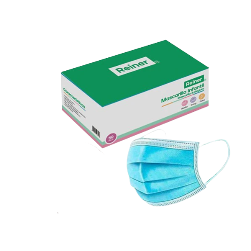 Mascarilla 3 pliegues Infantil, colores negro y celeste